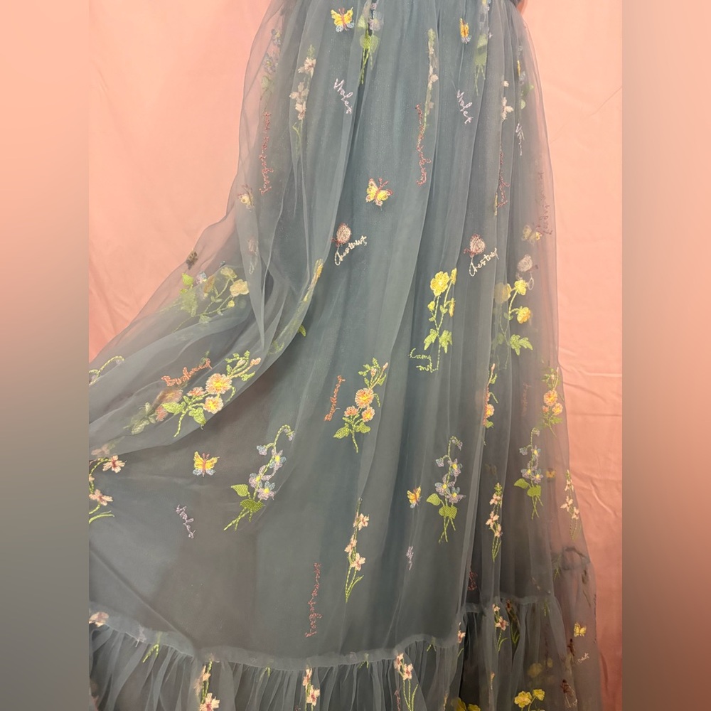 A Line Spaghetti Straps Champagne Prom Dress with Appliques - Picture 4 of 6